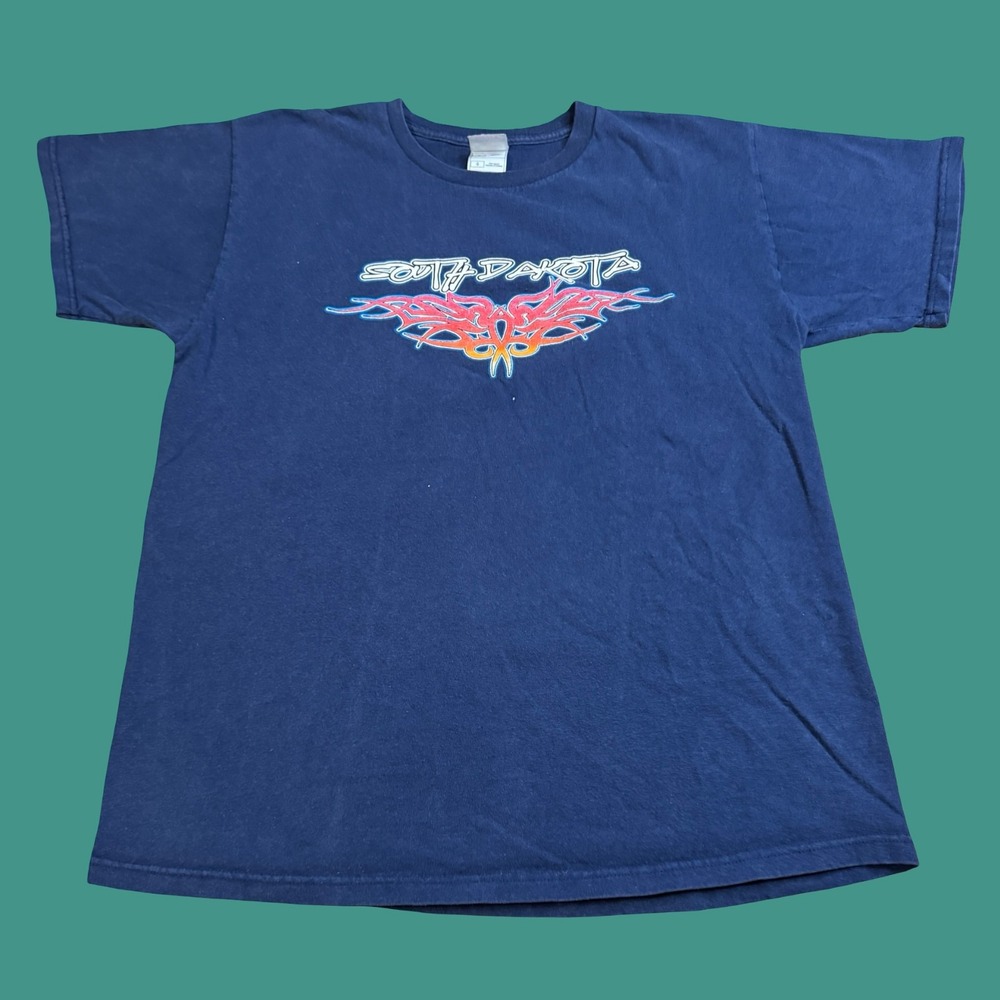 South Dakota Tribal Logo T Shirt Navy Cotton Y2K Vintage Graphic